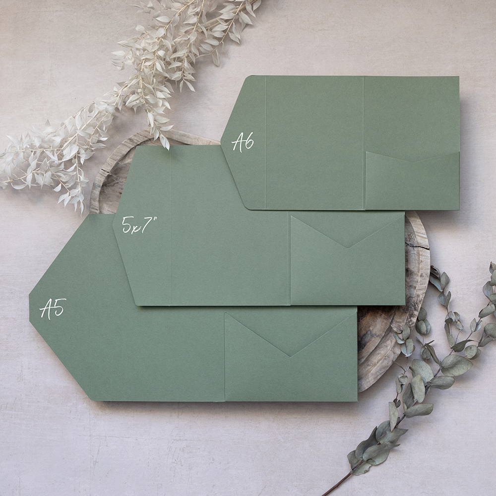 DIY Sage Green Pocketfold Envelopes 5x7" Vintage Prints